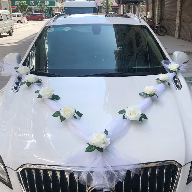 Fleur artificielle de Rose blanche pour décoration de voiture de mariage