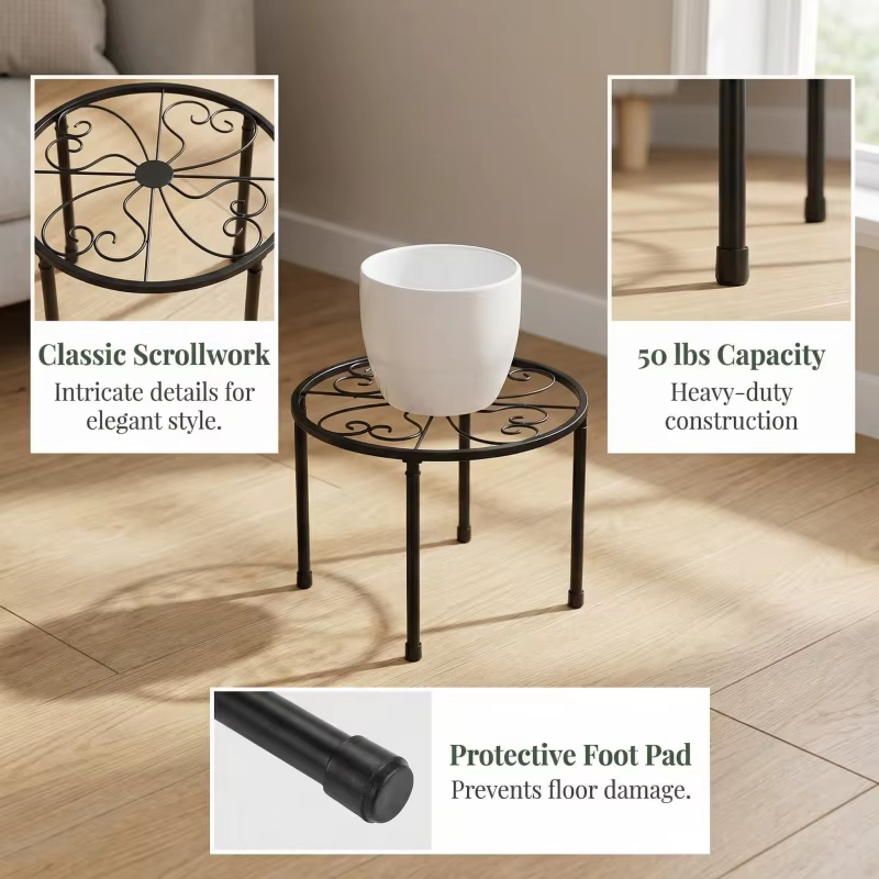 Support de plante en métal noir antirouille pour usage intérieur et extérieur