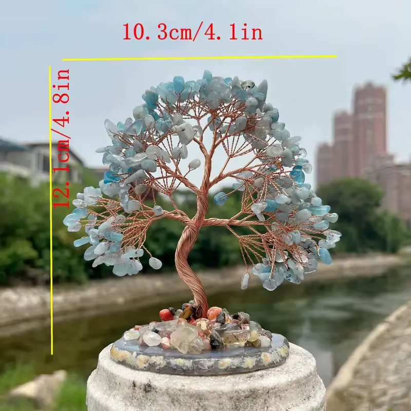 Arbre d'argent aigue-marine en pierre brute de cristal