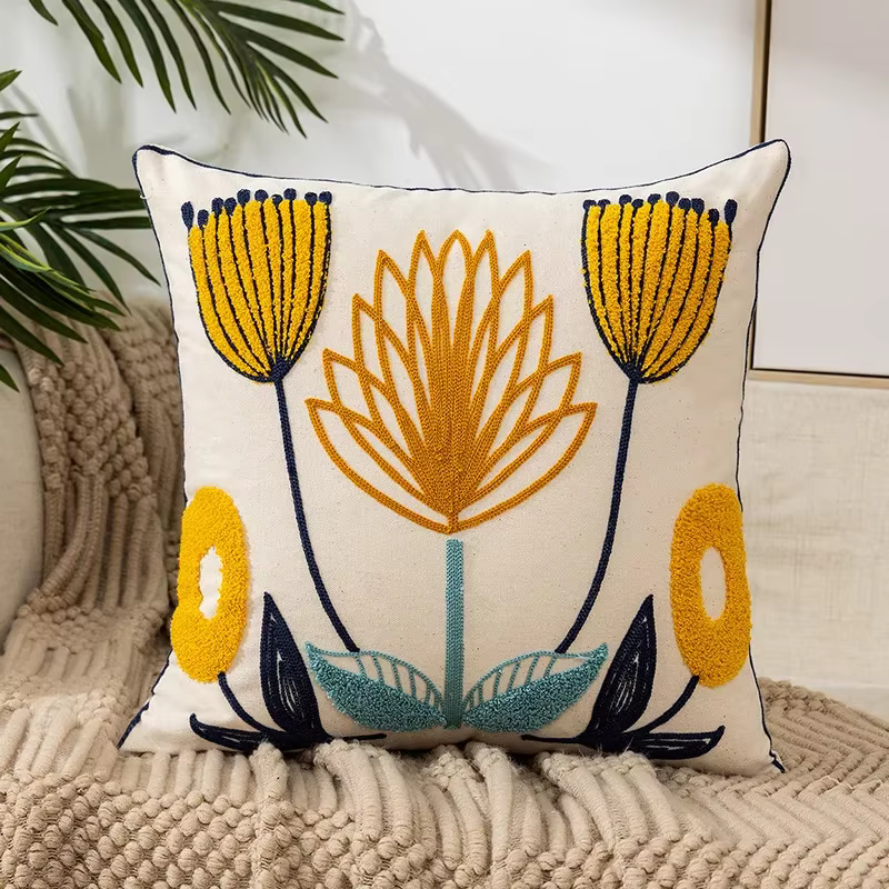 Décor à la maison housse de coussin florale fleur brodée lin Simple canapé tête de lit taie d'oreiller bureau