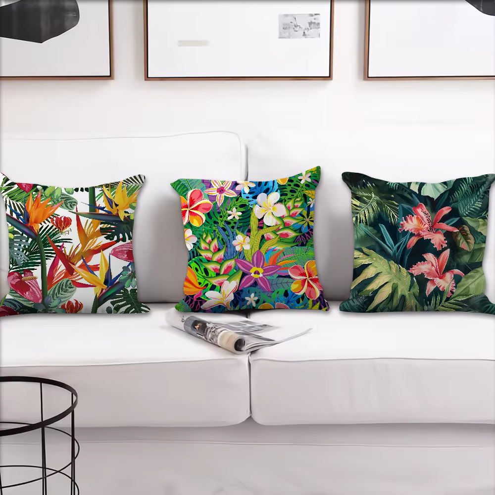 Housse de coussin confortable et douce à motifs floraux tropicaux pour canapé
