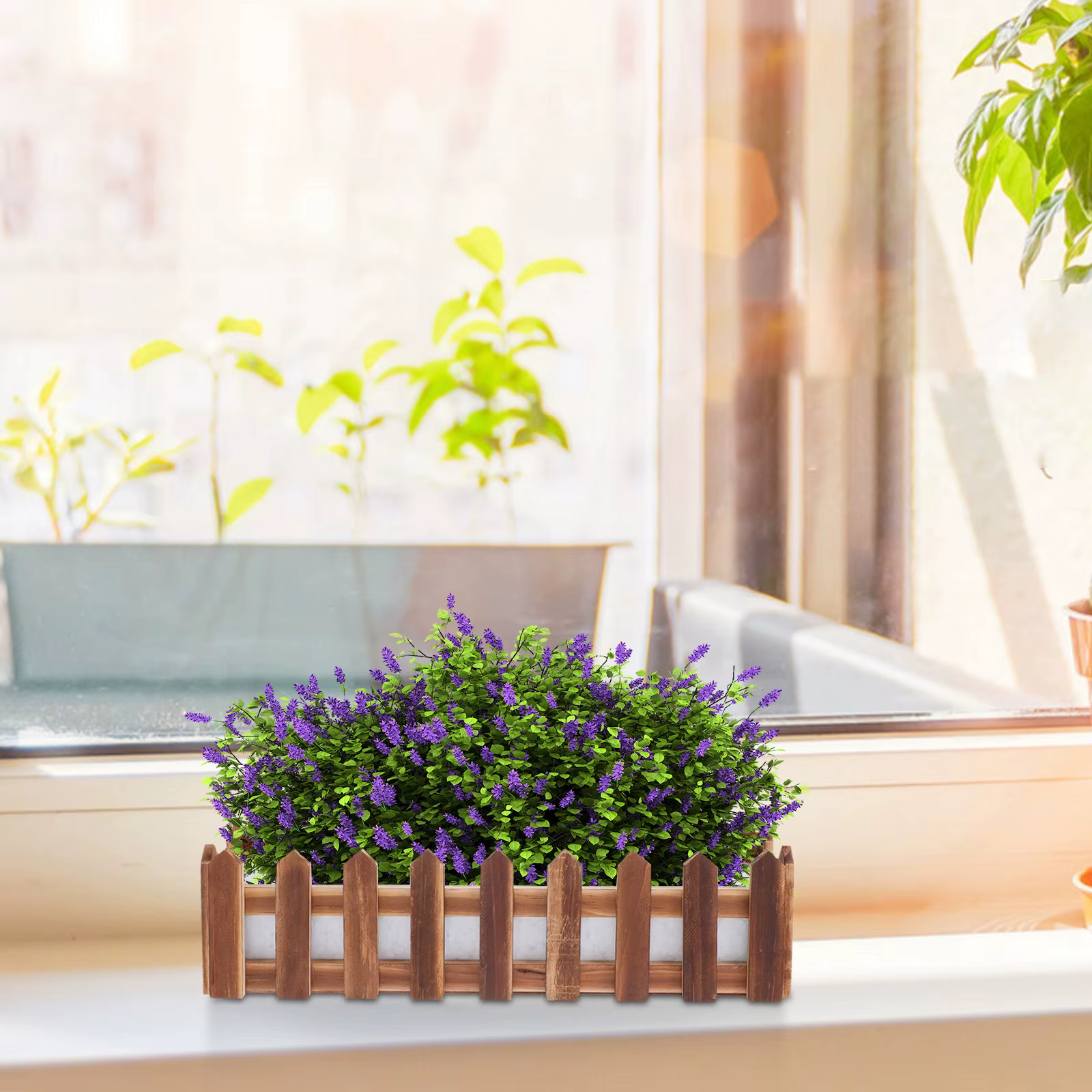 Pot de fleurs en bois en forme de clôture avec insert en mousse pour arrangement