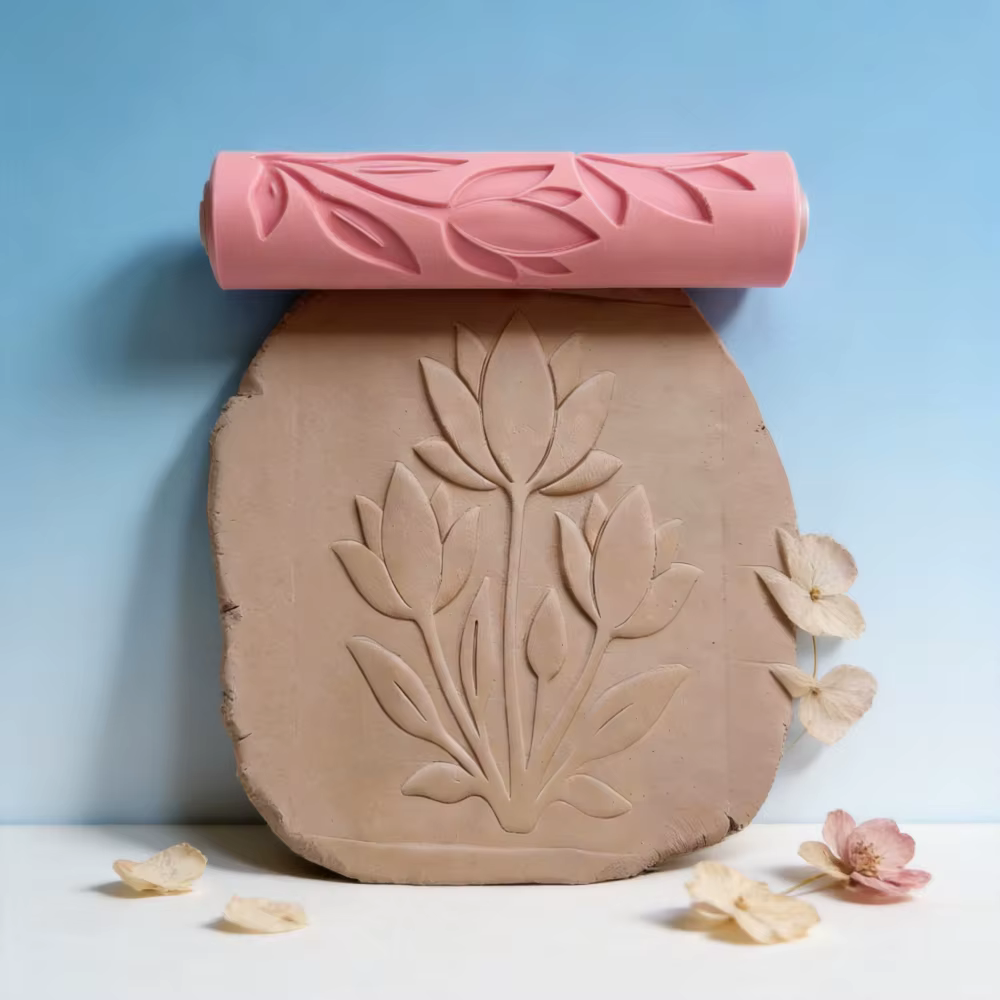 Rouleau de texture en relief motif fleur de lotus pour pâte polymère