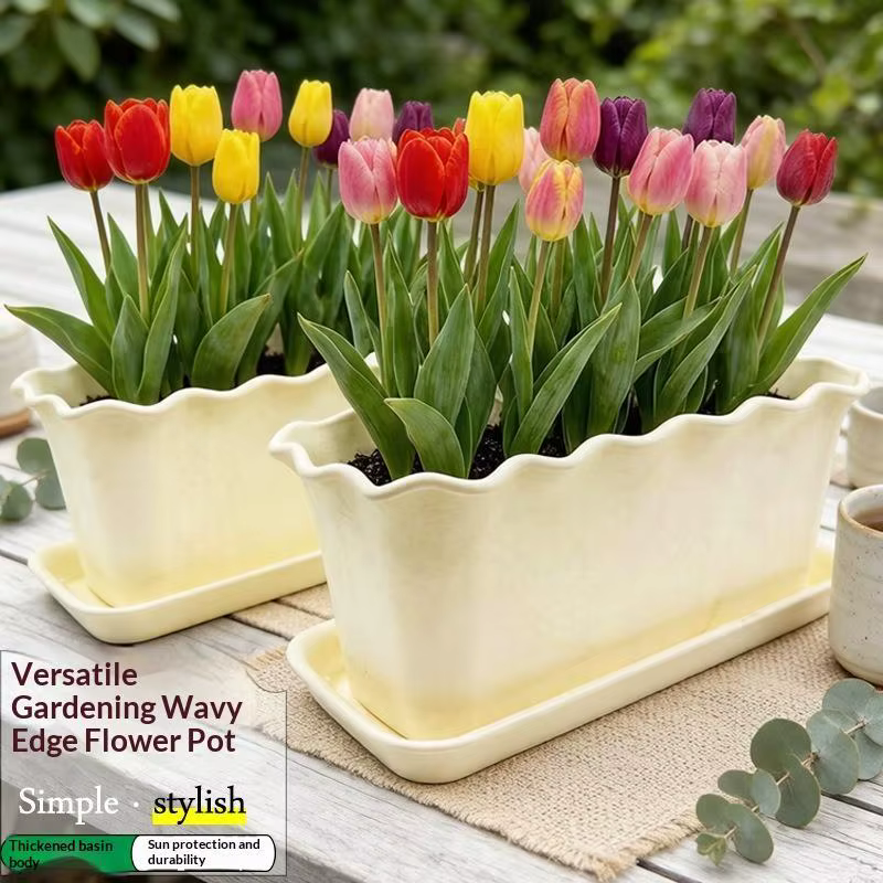 Soucoupe rectangulaire ondulée pour pot de fleurs