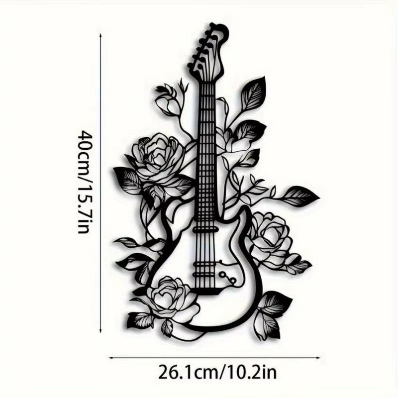 1 pièce, décoration murale en fer forgé pour guitare à fleurs