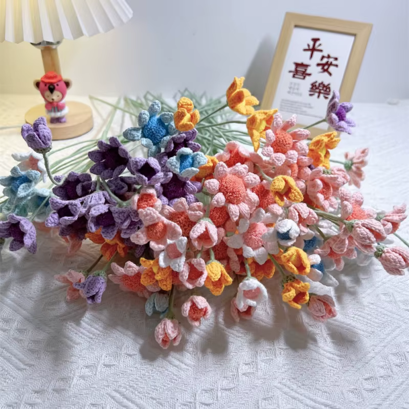 Bricolage fait à la main Crochet chrysanthème bleu petite fleur fini décor à la maison