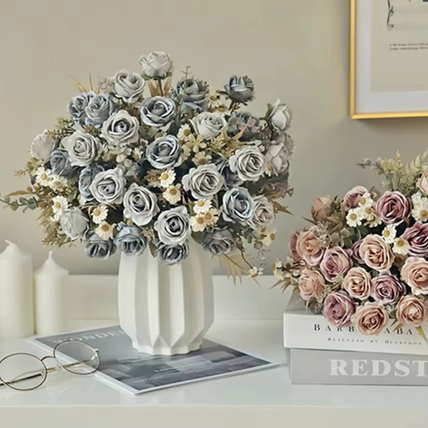 Roses en soie fleurs artificielles bricolage mariage maison salle de réception décoration de fête de Noël Bouquet de mariée produits colorés de photographie