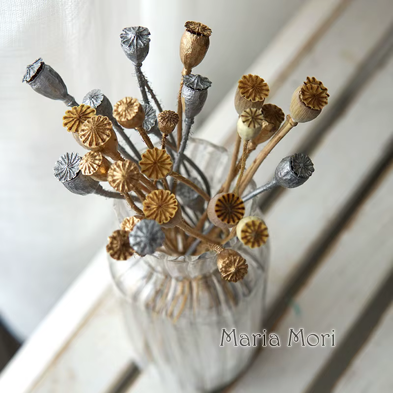 10 pièces/fleurs conservées maïs coquelicot fruits décoration de la maison bricolage matériel colle cristal bougies faites à la main fleurs époxy or argent