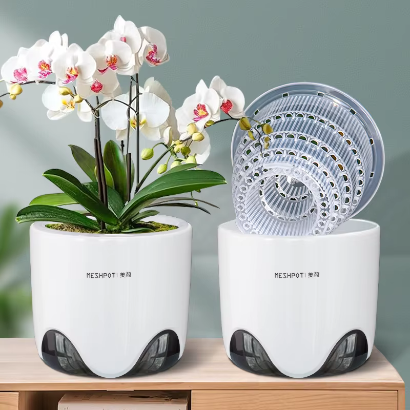 Pots d'orchidées à double couche Meshpot avec trous – Jardinières en plastique imitant la céramique