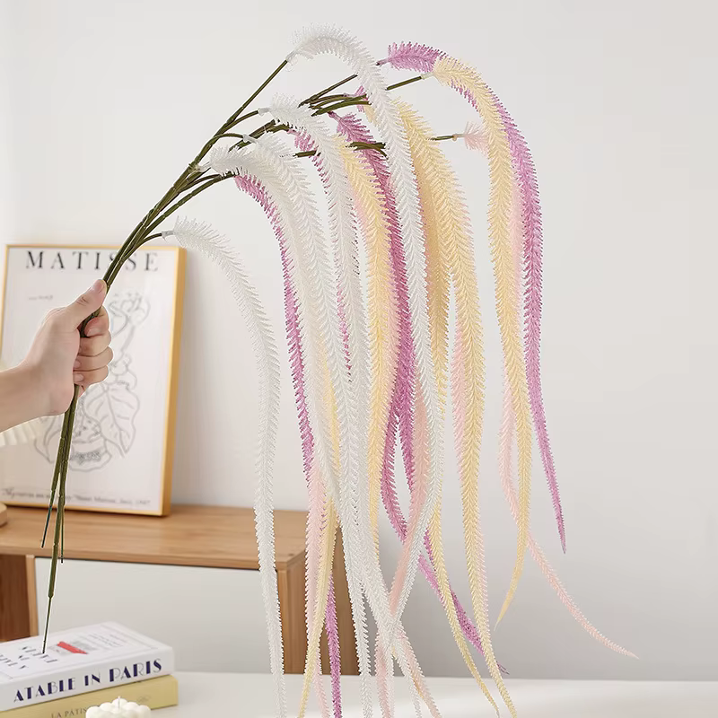 4 pièces 1.25m artificiel 5 volumes fourchues queues branche en plastique fausse fleur plante hôtel décoration Simulation vert renard queue florale