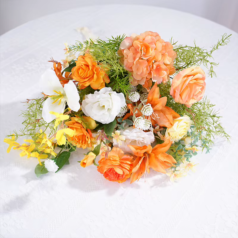 Bouquet de roses à main série Orange et blanc