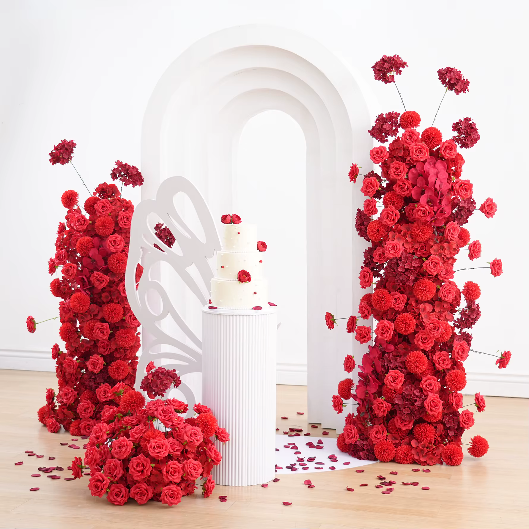 C8887 Appassion rouge Rose Pompon Arrangement Floral KT conseil Photo toile de fond idées passerelle fleur mariage fête d'anniversaire fournitures