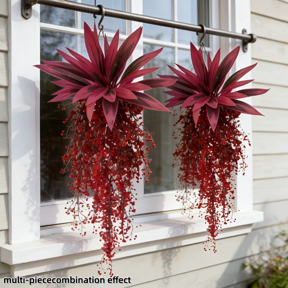 Plantes artificielles violettes et rouges