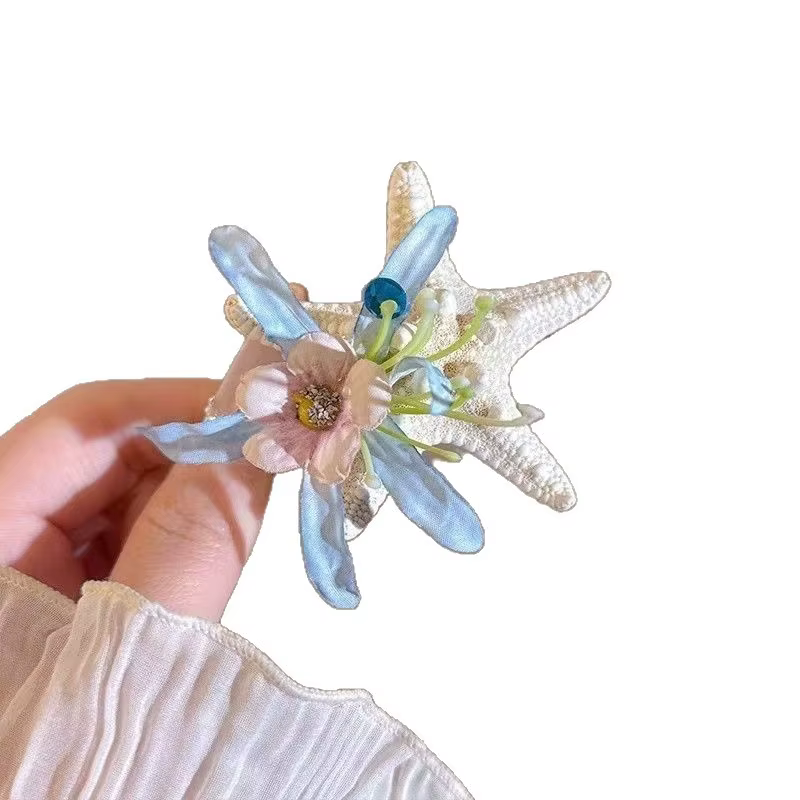 Barrettes à cheveux fleur étoile de mer pour femme, barrettes latérales florales stabilisées, pour la plage, les voyages, les vacances, les photos, les franges et les mèches.