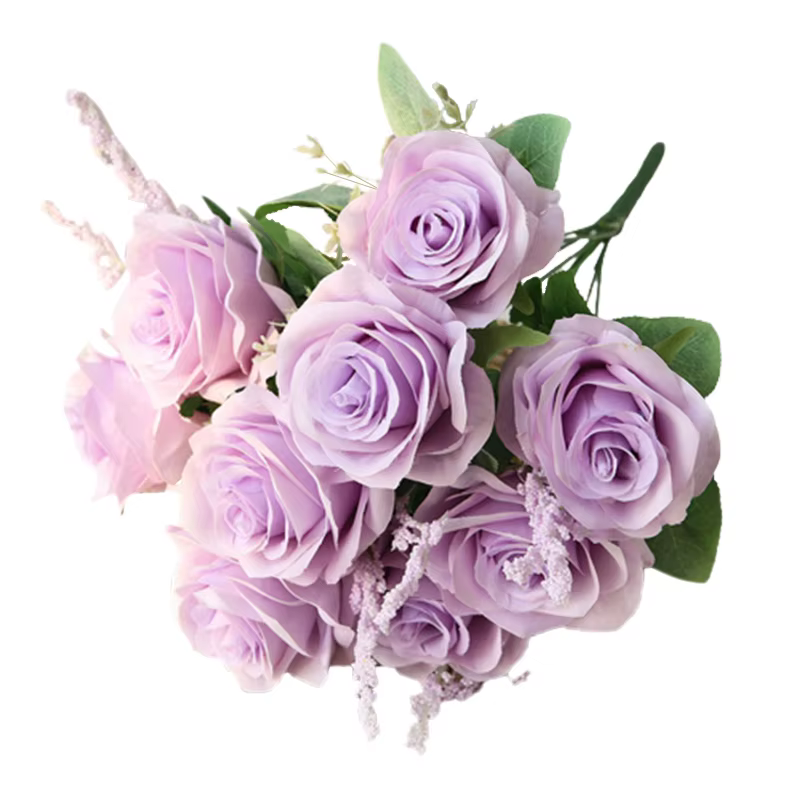 Bouquet de roses en soie à 9 têtes