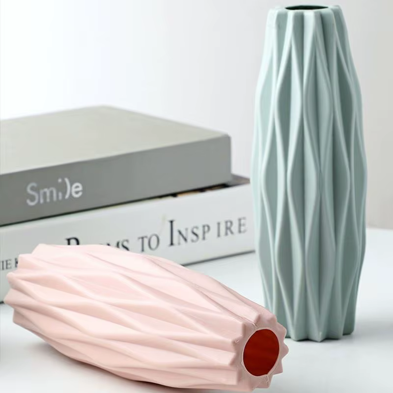 Vase en plastique découpé au diamant – Pot en céramique imitation incassable pour la décoration de la maison