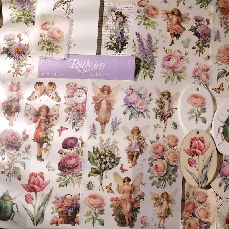 Autocollant esthétique transfert fleur rose pour scrapbooking