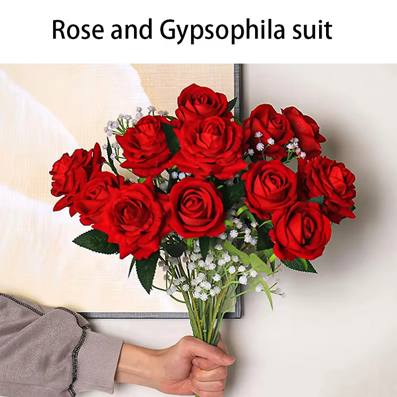 Roses artificielles en velours de soie avec longues tiges