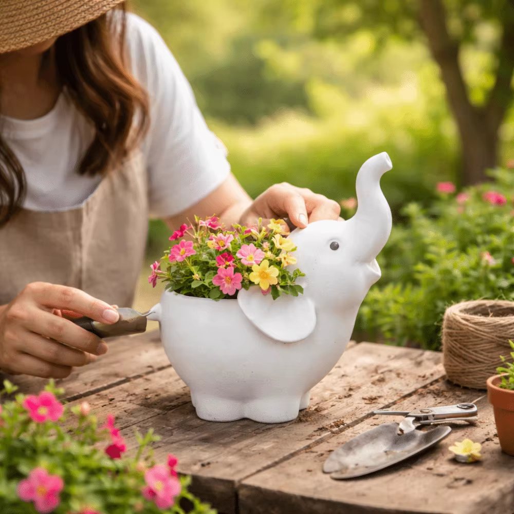 Pot de fleurs en forme d'éléphant