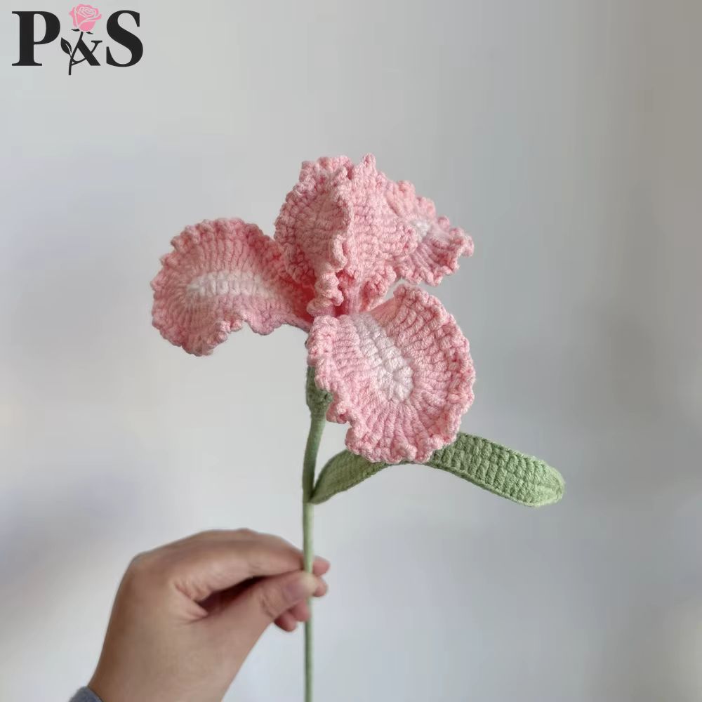 Iris Crochet fleurs fait à la main rose violet bleu tricoté fini