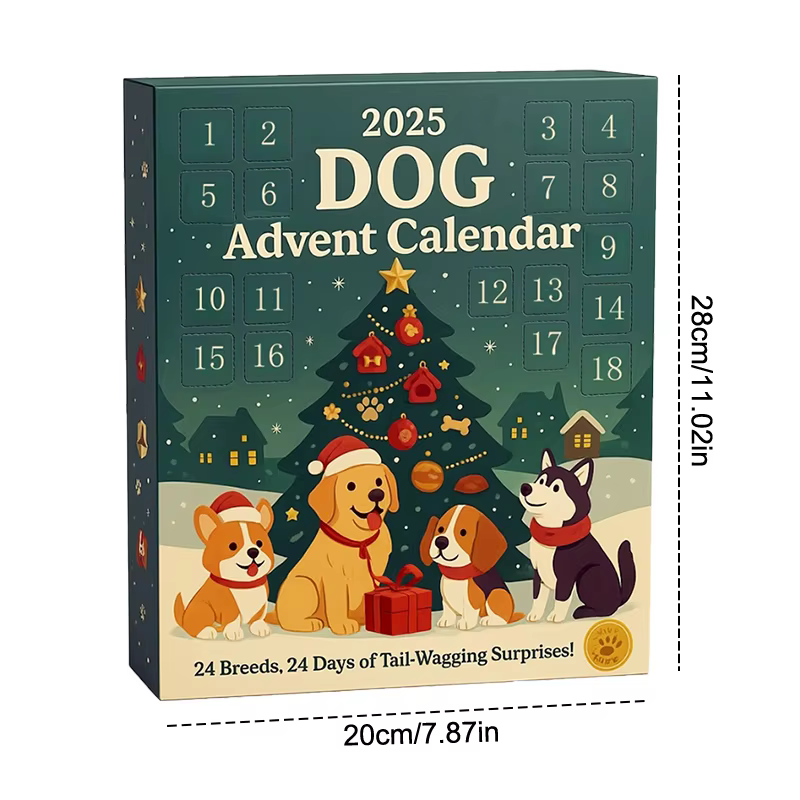 Calendrier de l'Avent pour chien, 2025 à 24 pièces, ornements de races festives 2D, calendrier de l'avent pour animaux de compagnie avec ornements réutilisables, idée pour l'amour des chiens