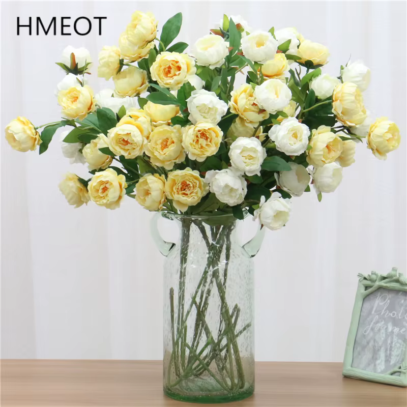 7 têtes de pivoines artificielles