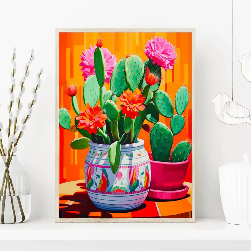 Vase à fleurs de Cactus coloré abstrait aquarelle