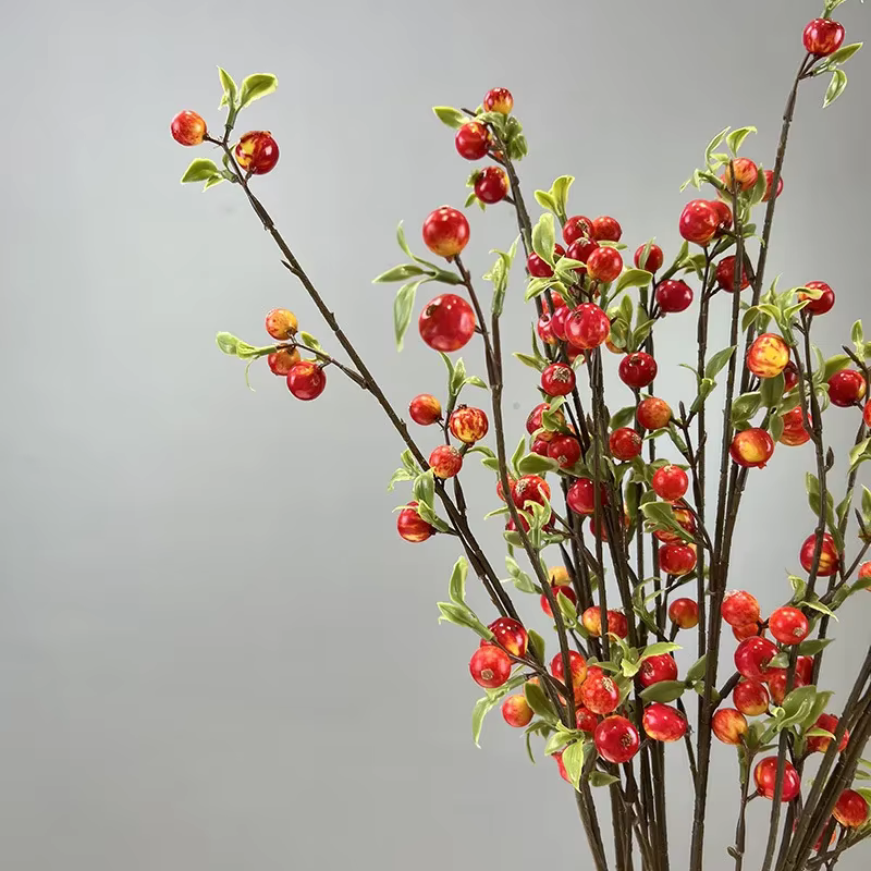 Plante verte en caoutchouc souple pour la décoration de la maison, simulation de petite pomme, branche de baie, floral, richesse artificielle, balcon