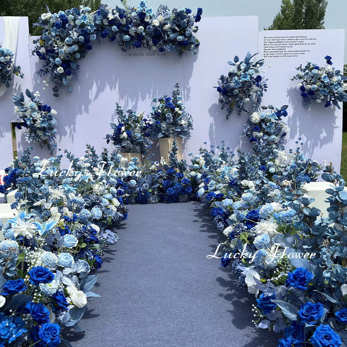 Fleurs artificielles d'extérieur de couleur bleue