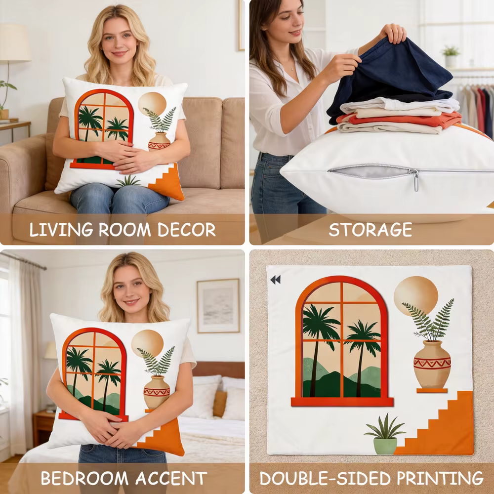 Housse de coussin avec motifs de plantes tropicales d'été et de feuilles vertes