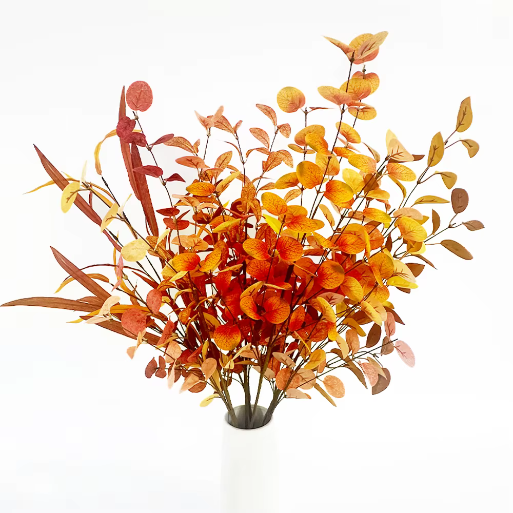 Plantes artificielles d'eucalyptus d'automne, 2 pièces, feuilles, fausses fleurs, Branches pour la maison, fête de Thanksgiving, décoration d'automne