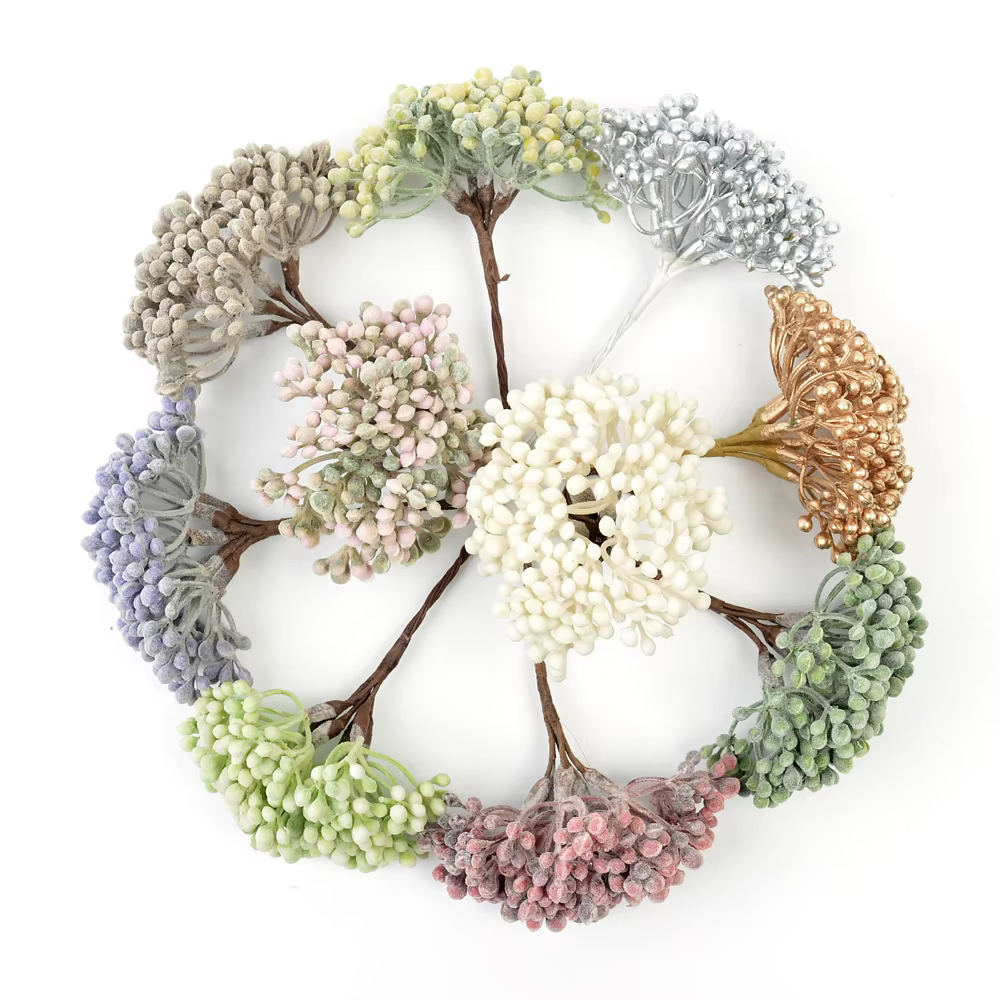 Bouquet de fleurs artificielles, baies, étamines, fausses plantes, pour décoration de maison, décorations de mariage, accessoires de guirlande artisanale, DIY, 1/3
