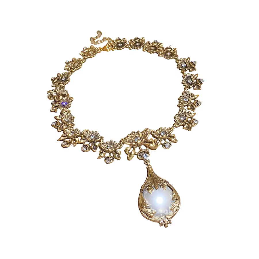Boucles d'oreilles pendentif fleur de perle collier de luxe léger
