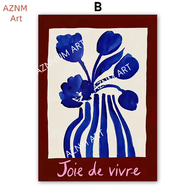 Affiches et impressions abstraites de visage de fille à rayures rouges et à fleurs