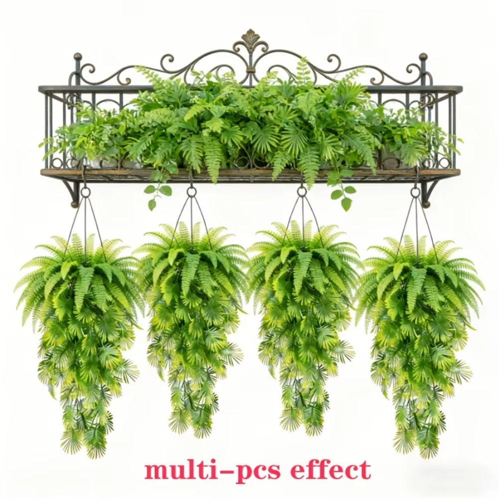 Ensemble de 3 plantes suspendues artificielles : fougère de Boston à feuilles larges et herbe Carex