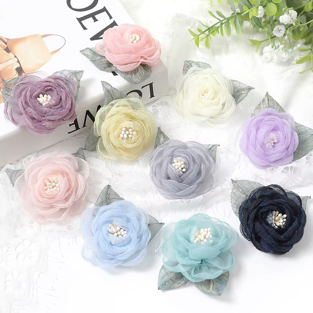 Fleur artificielle en tissu mousseline de soie