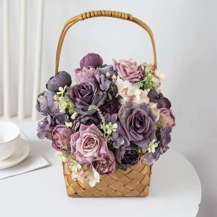 Pas cher En Soie Hortensia Printemps Jardin De Mariage Roses Bouquet De Mariée Festival Décoration Vase Maison Chambre Fausse Pivoine Fleurs Artificielles