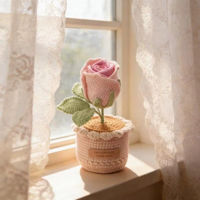 Arrangement fleurs roses Crochet