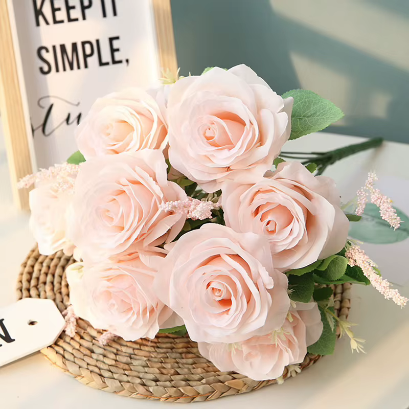 Bouquet de roses en soie à 9 têtes