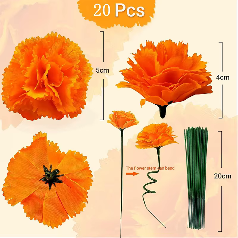 Têtes de fleurs de marguerite orange de 5cm