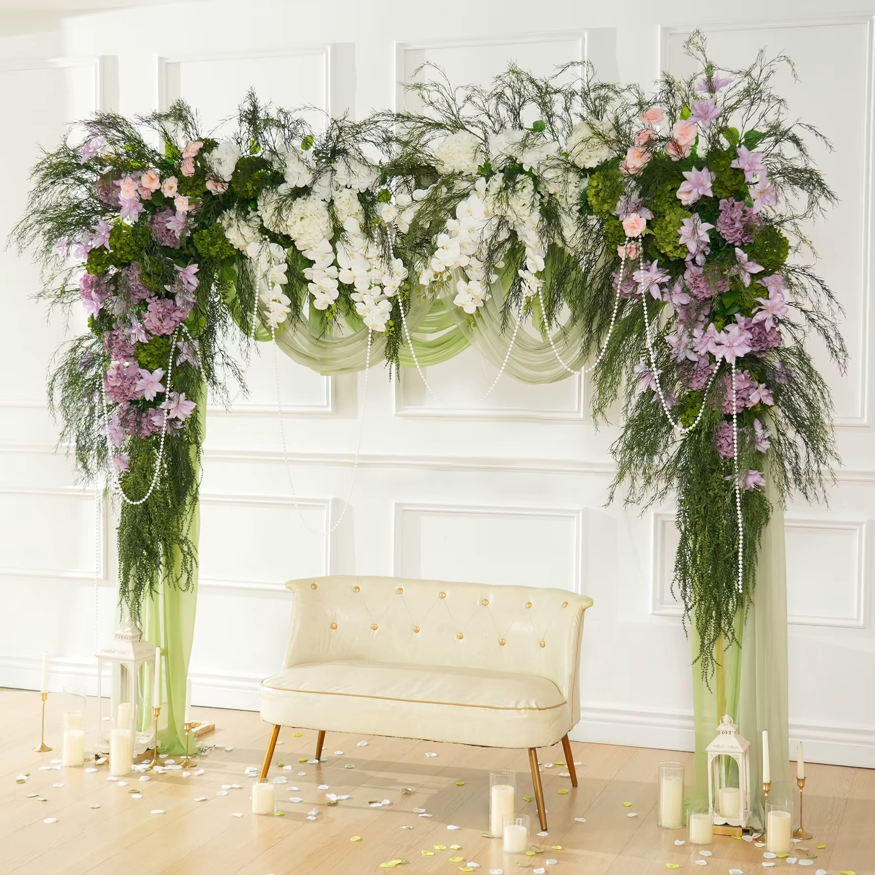 Angela fleur A9033 violet blanc hortensia coin Arrangement floral mariage décoration verdure artificielle rangée suspendue