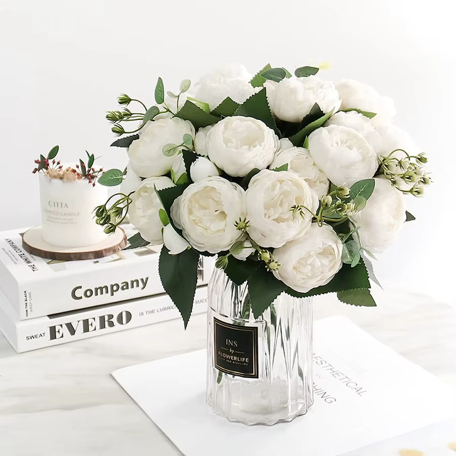 Fleurs artificielles Soie Pivoine Bouquet Festival Décorations Vase Pour La Maison Chambre Jardin Salon Mariage Mariée Faux Plantes Prop