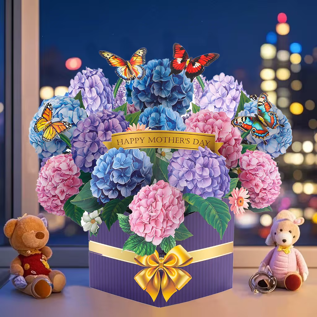Carte de vœux pop-up avec bouquet de fleurs