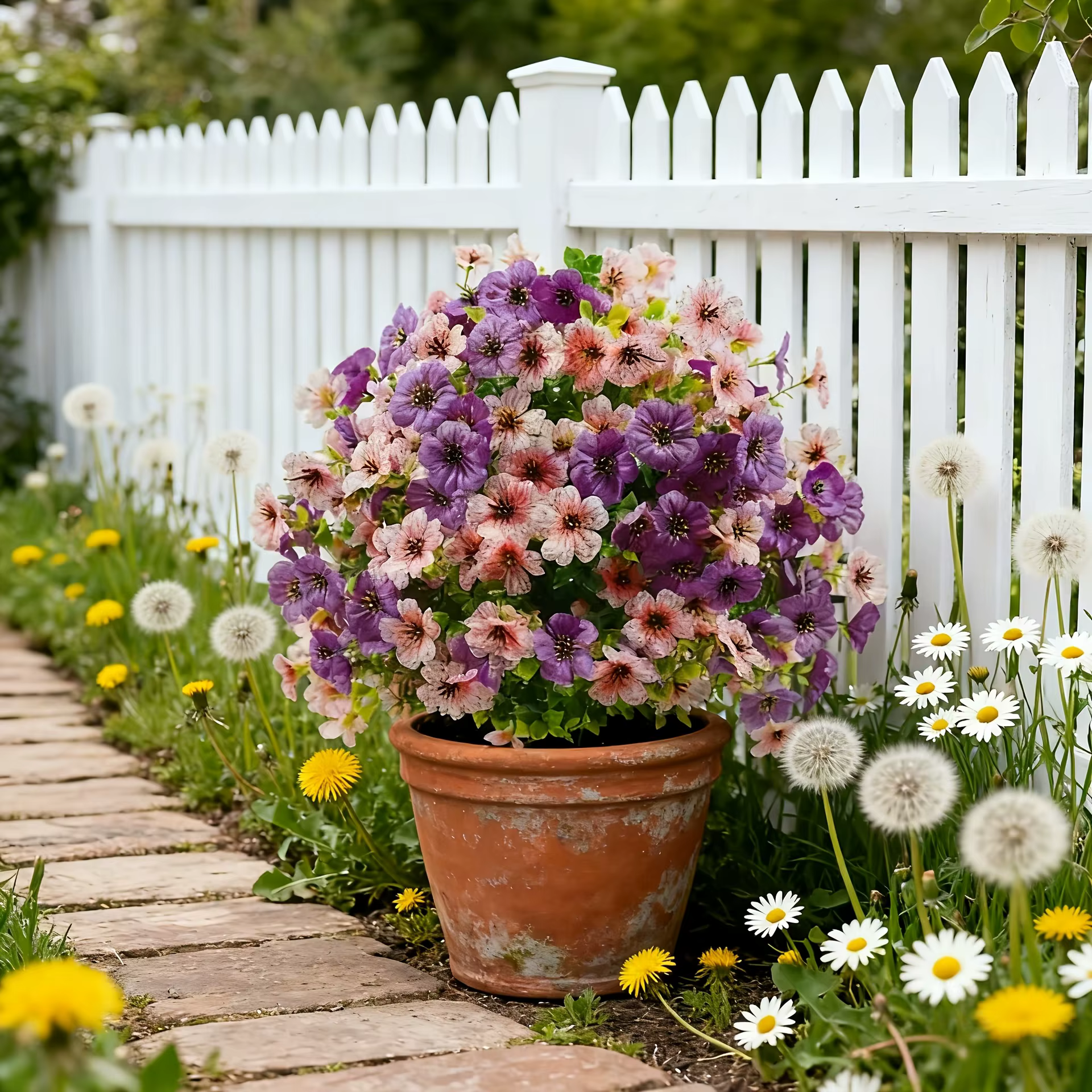 Décoration florale artificielle violette sur piquet pour jardin