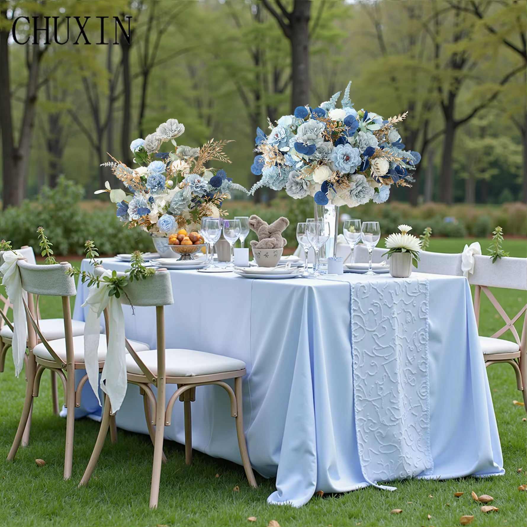 Haze bleu Eucalyptus pivoine feuille d'or centres de Table fleur boule décor mariage Banquet réception accessoires fenêtre affichage C8933