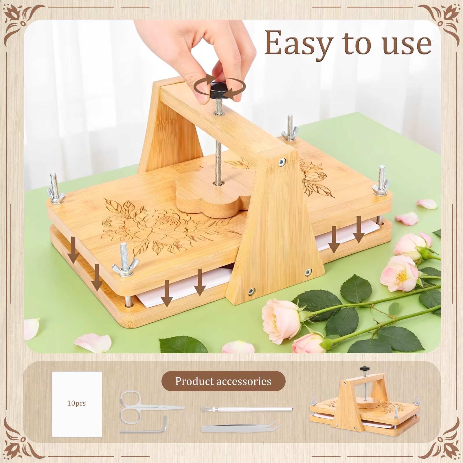 Kit de presse à fleurs grand format 11 x 7 pouces, kit de pressage de fleurs en bois DIY avec accessoires pour spécimens de plantes séchées, mariage, art DIY