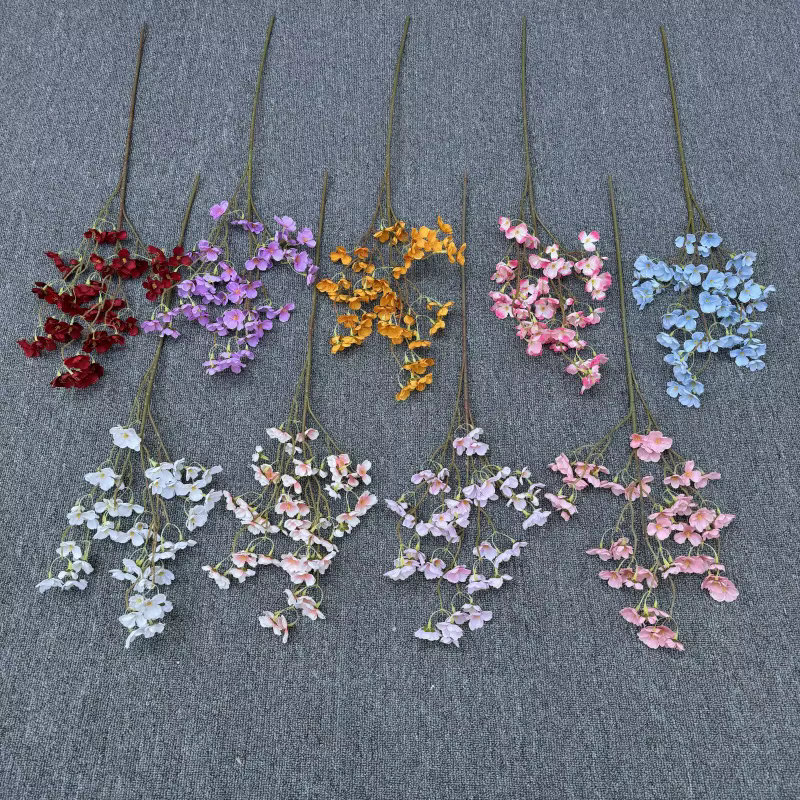 5pcs fleur de cerisier artificielle branche trois fourchettes soie Sakura arbre plante