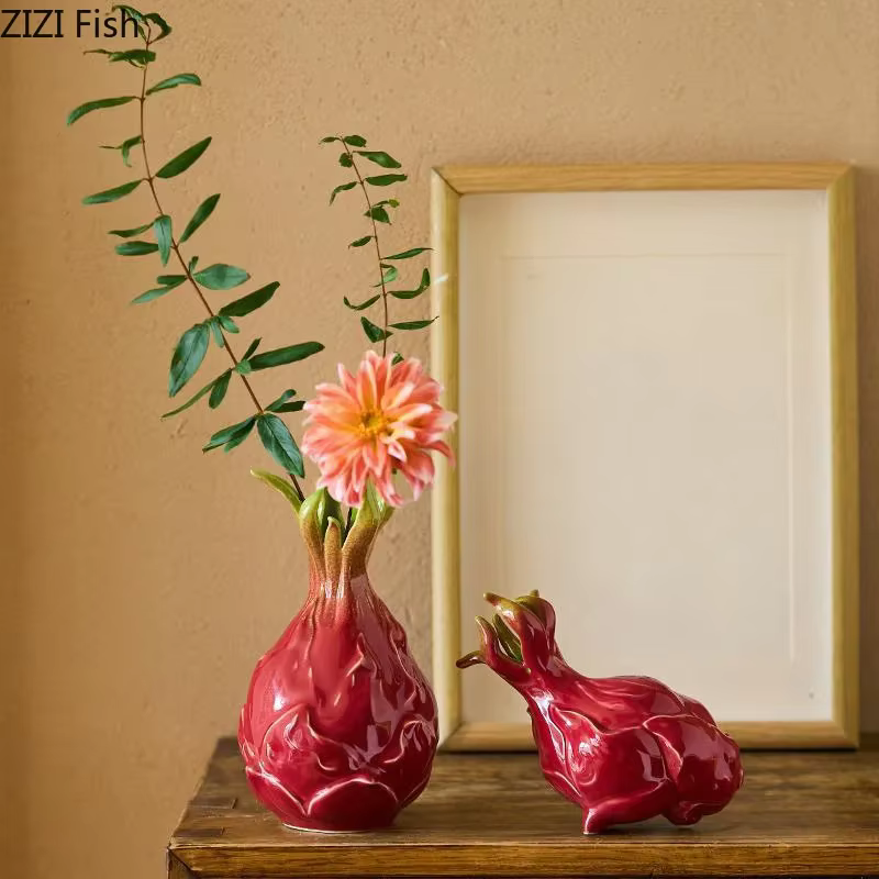 Vase en céramique créatif en forme de Pitaya, décoration de bureau, Arrangement de fleurs artificielles, Vases décoratifs, décor esthétique de salle