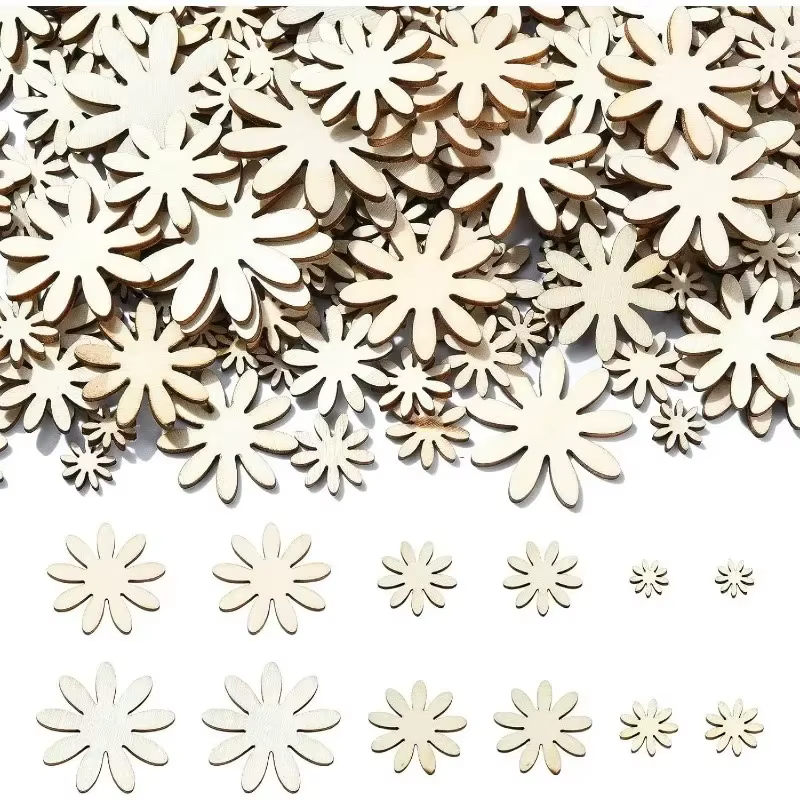 50/100 Pièces de Découpes Florales en Bois Non Finies
