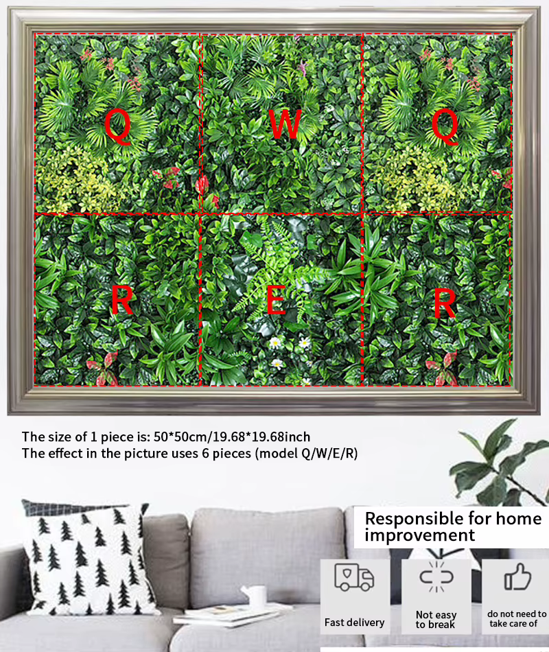 Panneau mural végétal artificiel 3D 50x50CM en plastique pour extérieur